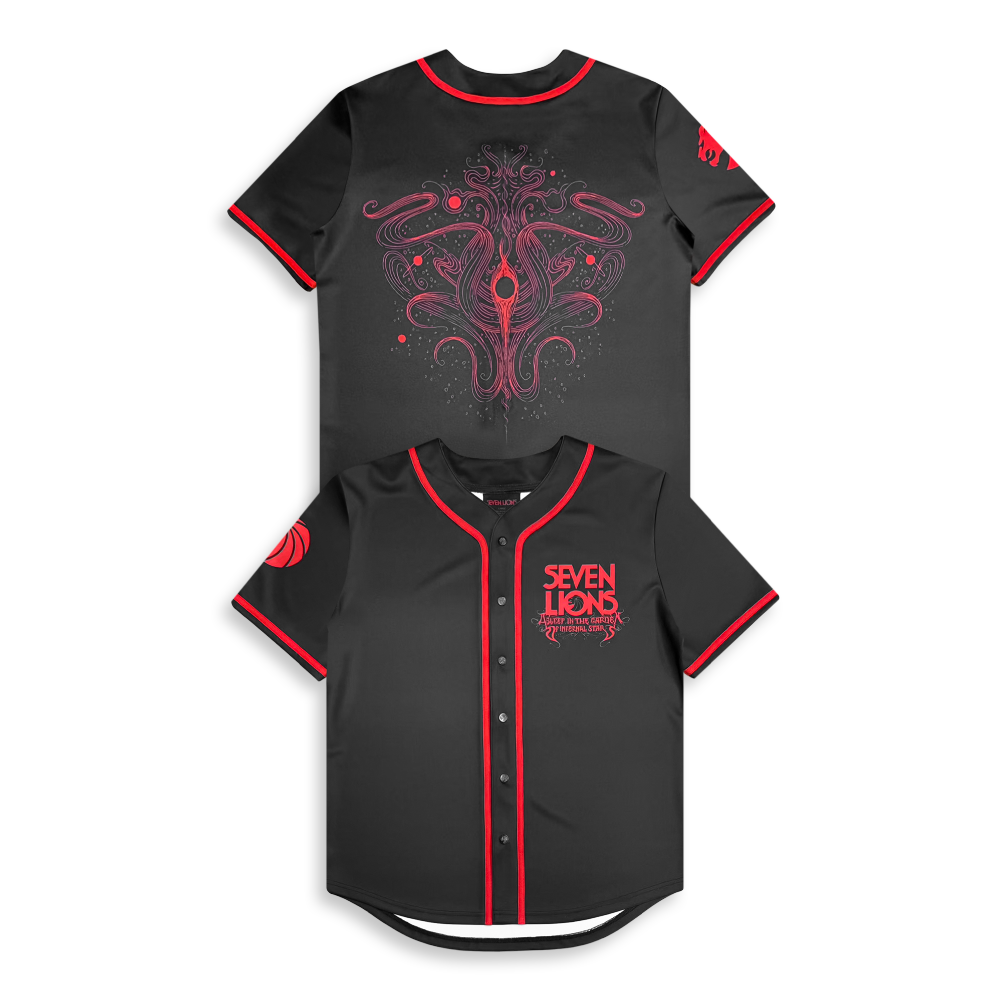 SEVEN LIONS - ASLEEP IN THE GARDEN - BLACK BASEBALL JERSEY