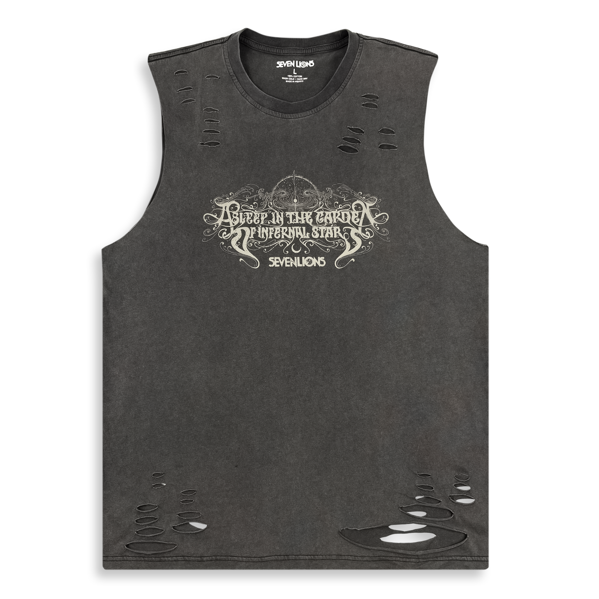 SEVEN LIONS - ASLEEP IN THE GARDEN DISTRESSED TANK TOP