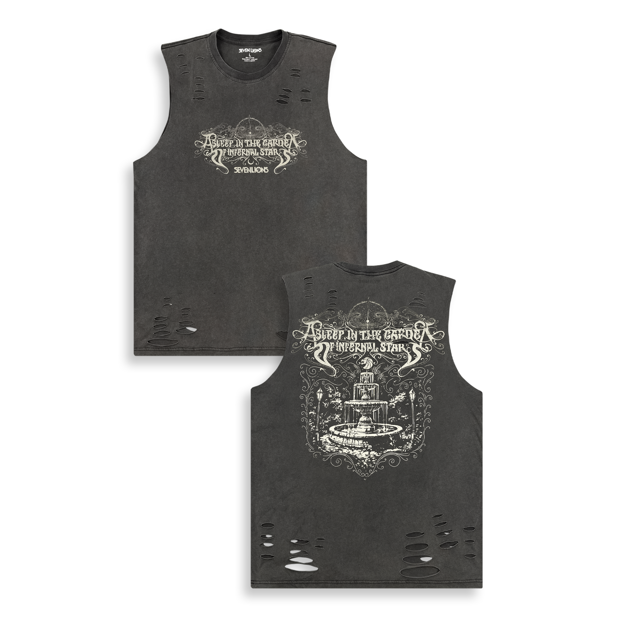 SEVEN LIONS - ASLEEP IN THE GARDEN DISTRESSED TANK TOP